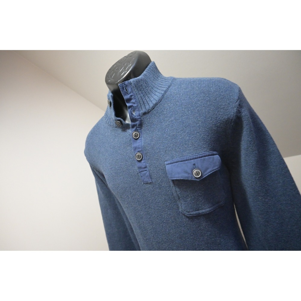 Lucky Brand Sweater Mens Large Blue Excellent Mock Neck Button Pocket